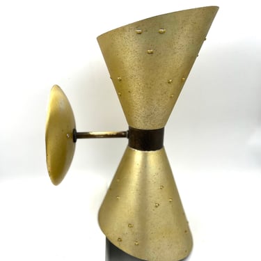 Atomic Age Rare Brushed Brass Finish Double Head Cone Wall Sconce