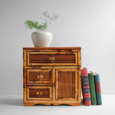 Vintage Bamboo Drawer Chest, Small Wood and Bamboo Storage Cabinet 