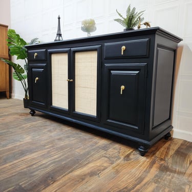 Available!! Black Solid Maple and Rattan country modern buffet / dresser 