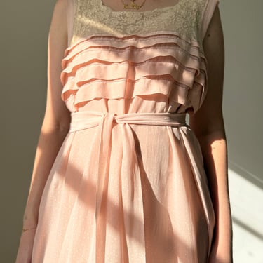 1930's Pink Silk Slip Dress with Cream Lace