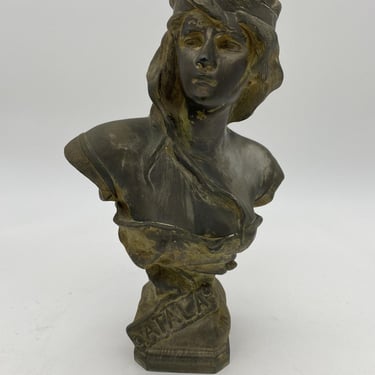 French Art Nouveau Atala Bronze Bust w/ Pewter Finished 