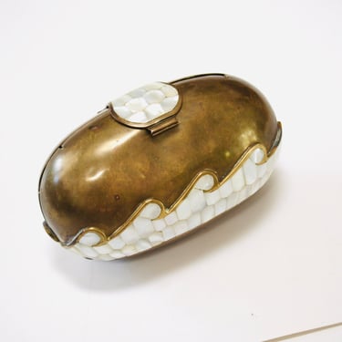 Vintage Brass and Mother of Pearl Clutch Mother Of Pearl Shell Metal Evening Bag// Vintage Beach Wedding Clutch Evening Bag Hard Case 