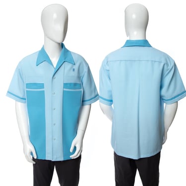 1960's Iolani Blue Color Block Stripe Button Down Resort Shirt Size L/XL