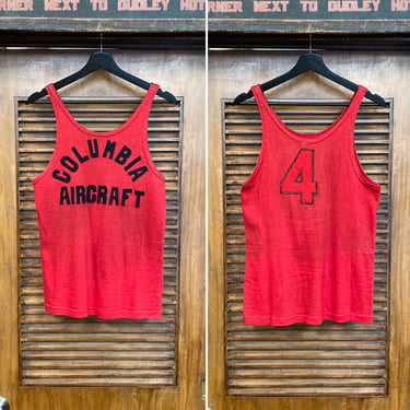 Vintage 1930’s Columbia Aircraft Cotton Appliqué Airplane Company Sports Jersey Tank, 30’s Vintage Clothing 