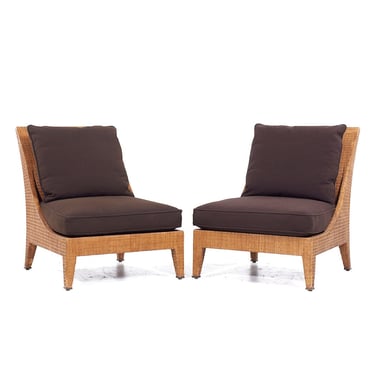 Jacques Garcia for McGuire Mid Century Woven Raffia Lounge Chairs - Pair - mcm 