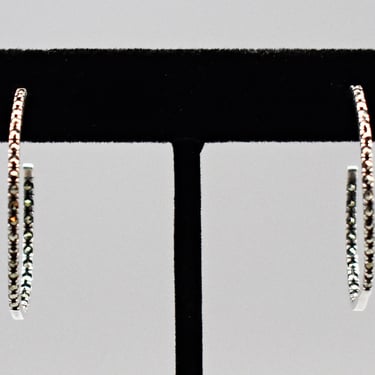 80's 925 silver pyrite oval hoop studs, handcrafted gothic sterling double front-facing marcasite earrings 