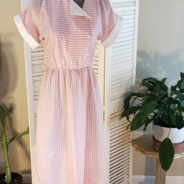 Vintage Pink/White Stripe 80s Dress S  Union Label 