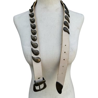 White Cream Studded Leather Belt Medium 31.5-37 Western Boho 1” Y2K Leather Cowgirl White Belts for Women for sale | eBay main image 4