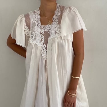 90s silk ankle length 2 piece loungewear / vintage white sheer silk maxi long slip dress nightgown + matching maxi robe peignoir | Medium 