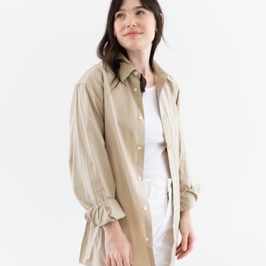 Vintage Beige Tan Long Sleeve Shirt | Unisex Lightweight Deadstock Cotton Oxford Blouse Studio Workwear | M L | 