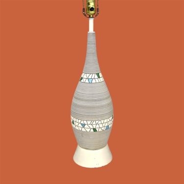 Vintage Table Lamp Retro 1960s RARE + Mid Century Modern + Ceramic + Mosaic Tile + Stripe Lines + Cream + Blue + Green + MCM Atomic Lighting 