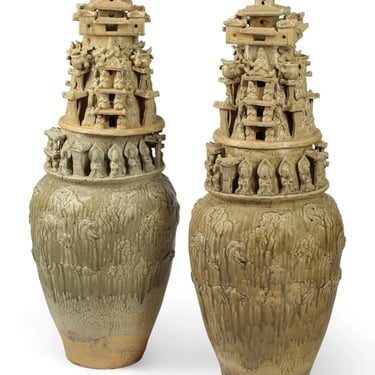 Pair of Chinese Earthenware Ceremonial Vases
