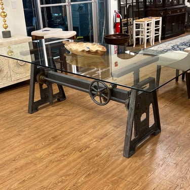 Arhaus Large Crank Industrial Desk w/ Glass Top