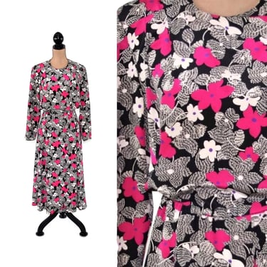 M 90s Long Sleeve Floral Dress Medium, Flowy Polyester Blouson Mid Calf, 1990s Clothes Women, Vintage Clothing LIZ CLAIBORNE Size 10 