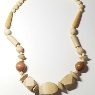 Wood Bead Necklaces Wooden Chunky Strand Light Tan Earth Tones 22" 