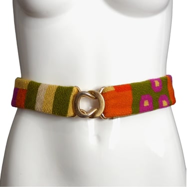 1970s Multi Color Needlepoint Belt, Size 32"