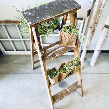 Antique Rustic Wood Ladder | Paint Ladder | Step stool | Blankets Quilts Towels | Wedding Chic | Short Vintage Ladder | Tilley Ladder 