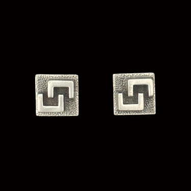 1960s Pewter Brutalist Interlocking C Cuff Links | 60s Vintage Silver Tone Square Statement Cufflinks 