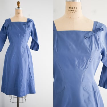 1950s R&K Originals Blue Taffeta Cocktail Dress 