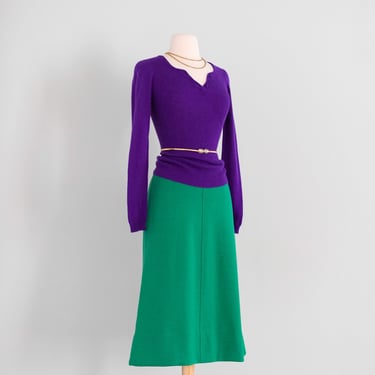 Vintage 1970's Kelly Green Wool A Line Sonia Rykiel Skirt made in France / XS