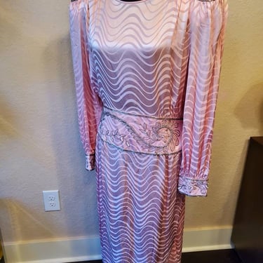Pink silk dress embellished bead and sequins by Francesca of Damon for Starington 