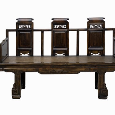 Vintage Chinese Fujian Triple Seat Wood Opera Bench with Back cs7750E 