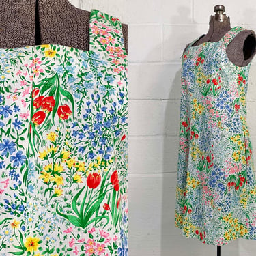 Vintage Floral A-Line Dress Sleeveless Wildflowers Flower Power Mod Flowers Handmade Sundress Summer XS Small Medium 1980s 80s 
