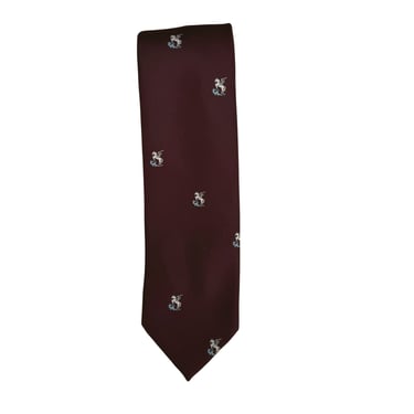 Allyn St. George Vintage Mens Burgundy Silk Tie Embroidered Horse Rider Necktie