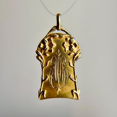 Antique Art Nouveau 14K Yellow Gold Lily Monogram MA Dog Tag Pendant Charm 3.4g 