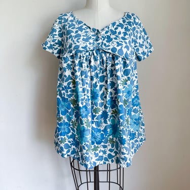 Vintage 1960s Blue Floral Maternity Top / M 
