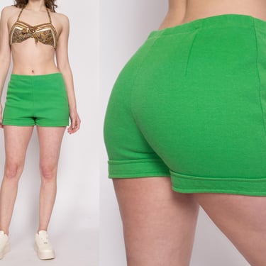 70s Catalina Sportswear Green High Waisted Shorts - Medium | Vintage Stretchy Elastic Waist Cuffed Hot Pants 