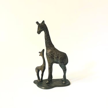 Brass Giraffes - Mother and Baby 