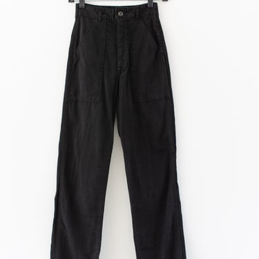 Vintage 22 23 25 26 Waist Black Cotton SLIM Utility Pant | Unisex Zipper Fly Straight Leg Utility Pant Trouser | BF020 | XXS XS 