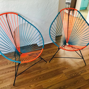 MID CENTURY MODERN Pair of Acapulco Chairs | Outdoor Chairs | Patio Chairs | Turquoise | Orange 