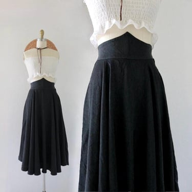 40s/50s high V waist taffeta skirt - 25 - vintage womens mid century black full midi 