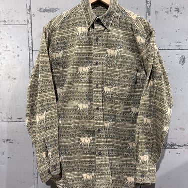 L Vintage Woolrich Whitetail Deer Print Shirt One pocket button up Large 