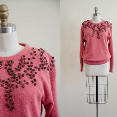 pink angora sweater | pink silk sweater | pink floral sweater 