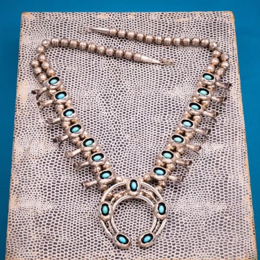 Navajo Sterling & Turquoise Squash Blossom Necklace