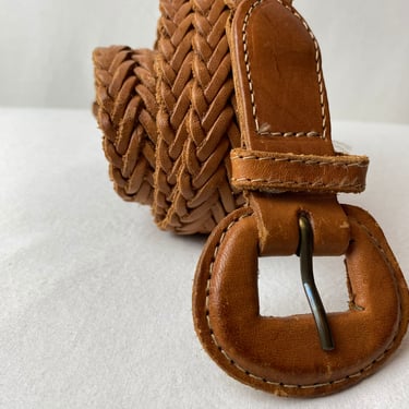 Vintage braided woven leather belt 80’s 90’s boho hippie trouser belt open size up to 33” waist M/L 