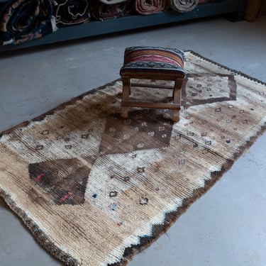 Antique 3’3” x 6’ Tribal Geometric Brown Cream Runner Rug Late 1800s to Early 1900s - FREE DOMESTIC SHIPPING 