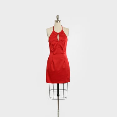 Vintage 90s Red halter mini dress 