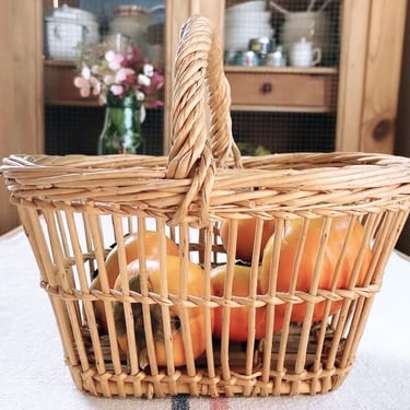 Beautiful vintage French rare find petite basket with wood slats 