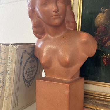 vintage french terra cota bust of a lady