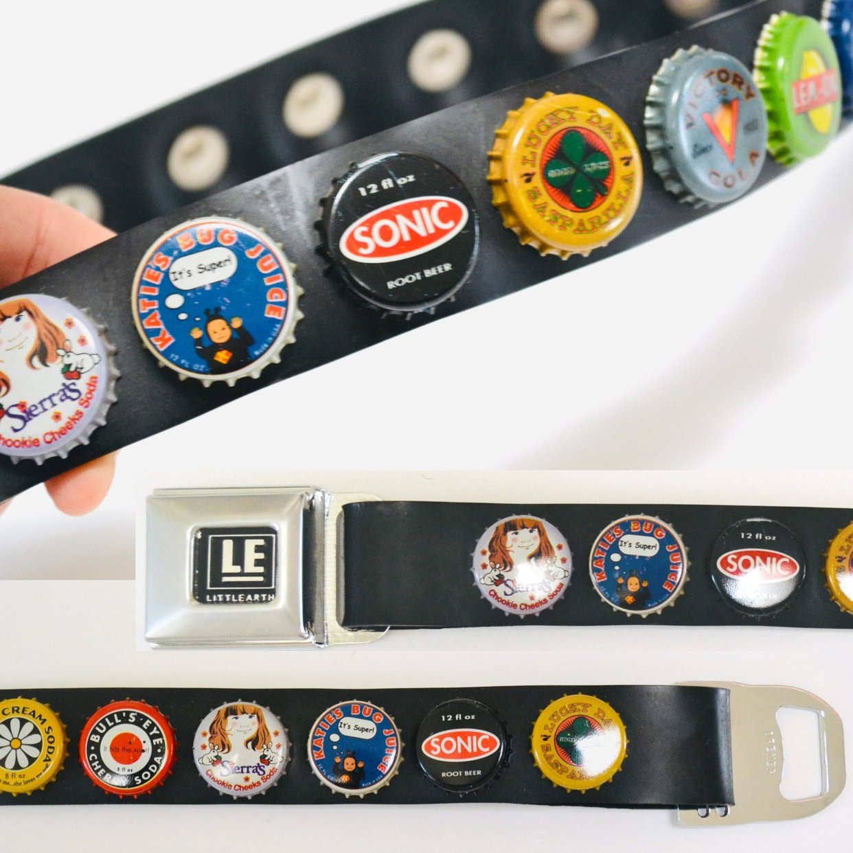 Vintage Rubber Bottle Cap Seatbelt Belt with Silver Accents Black Vintage Little Earth seat belt bottle cap | Mercari main image 2