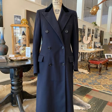 1930s coat, black wool. antique coat, peaky blinders, double breasted, 36 bust, velvet trim, vintage overcoat, classic, film noir style 