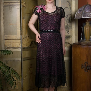 1940s Dress - Delicate and Ethereal Black Lace Ribbon Kit Dress 
