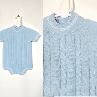 Vintage 60s Kids Baby Blue Knit Onesie Made In Italy Size 3-6M 
