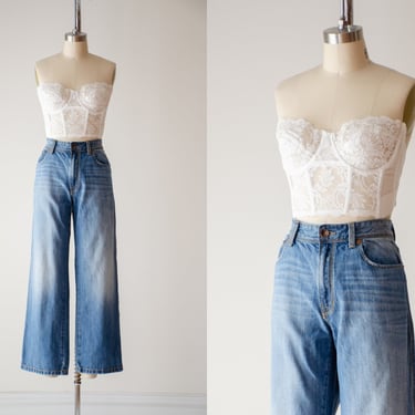 wide leg jeans | 90s y2k vintage DKNY high waisted faded denim flare bell bottom jeans 