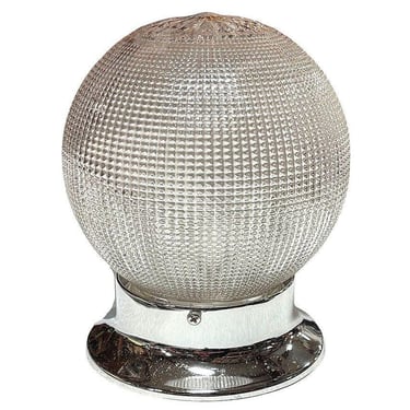 Mid-century Holophane Glass Globe Pendant Light w/ Chromes Steel Fitter 