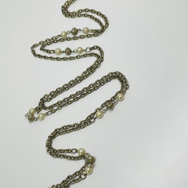 Long Silver Chain with Pearls